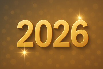 Bold golden 3D text of 2026 on a bokeh background with sparkles, symbolizing celebration, new beginnings, and festive vibes..
