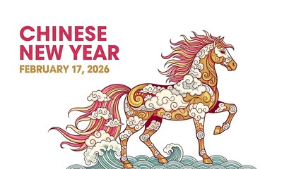 Colorful floral horse illustration for chinese new year celebration on february 17 2026