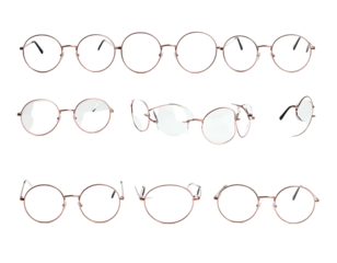 Rose gold round eyeglasses in various angles
