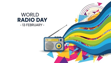 World radio day celebration with vintage radio and colorful abstract wave design