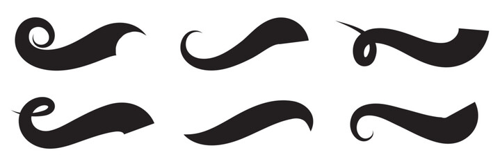  Set of Swoosh and swoop underline typography tails shape in flat styles. Brush drawn curved smear. Hand drawn curly swishes, swash, twiddle. Vectors calligraphy doodle swirl on white background.Vecto © Raima