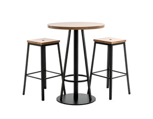 Round cafe table with two stools