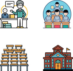School Learning Icons Set