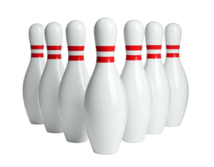 Seven white pins with red stripes