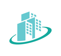 Abstract Teal Skyscrapers Logo