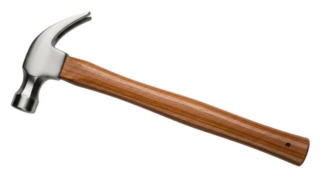 Claw Hammer with Wooden Handle Isolated on White Background.