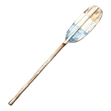 Watercolor Vintage Wooden Oar with Blue and Beige Stripes
