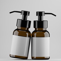 Two Amber Glass Dispenser Bottle Mockups
