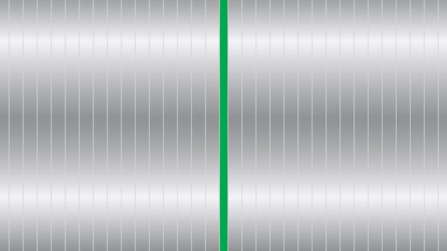 Shutter door open and close transition animation with 2 silver metal panels moving horizontally from left and right to the center on green screen. 4K animated for transitions and scene change.