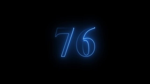 neon 76 number icon with a bright, glowing effect, smoothly transitioning between colors. with vibrant colors pulsating and creating a dynamic, eye-catching visual effect