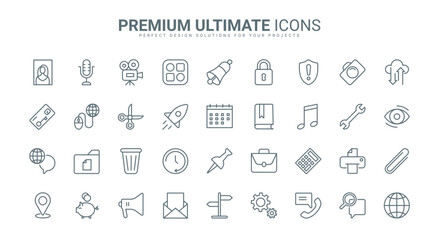 Mobile phone apps thin line icons set vector illustration. Outline collection for web application to pay online, search data and location, email and archive management and notification, portfolio