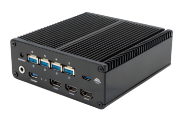 Compact black small form factor computer system with multiple ports for advanced connectivity and data processing