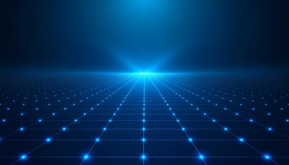 Blue Grid Background with Glowing Lights.