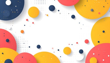 Colorful abstract background with overlapping geometric circles and playful shapes.