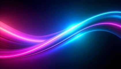 Colorful abstract glowing neon light waves on black background.