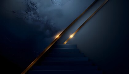 Dark Stairway with Railings at Night.