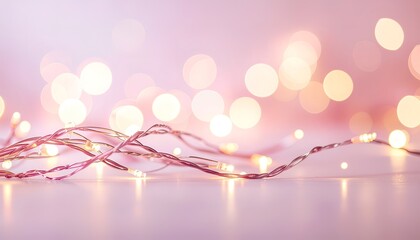Festive String Lights on Soft Pink Background.
