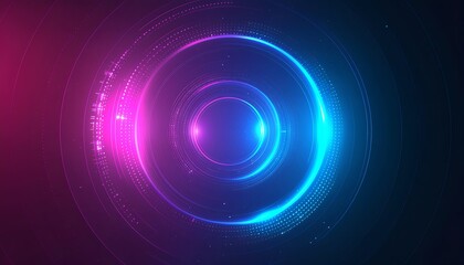 Futuristic neon glowing abstract circular shape background.