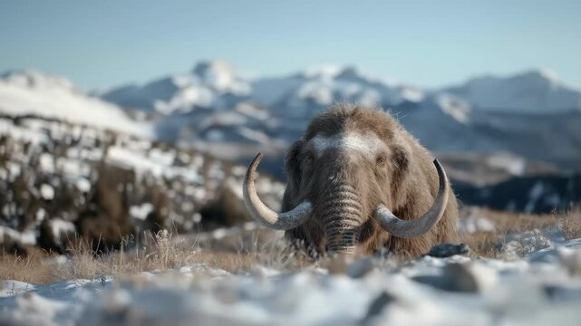 Majestic mammoth: massive presence, prehistoric strength, powerful form, resilient walk, untamed journey, timeless beauty, wild elegance, legendary creature, graceful stride, primal majesty.