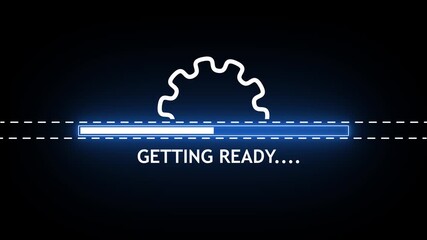 Futuristic Progress Bar with Gear Icon and " Getting Ready" Text on Black Background loading waiting - Powered by Adobe