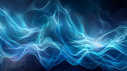 Obraz premium Abstract blue energy waves with flowing translucent lines and soft glowing gradients, creating a dynamic futuristic background with smooth motion, depth and modern digital aesthetics