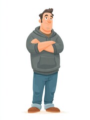 Obraz premium Standing Character With Arms Crossed Reflecting on Business Choices in Blank Space