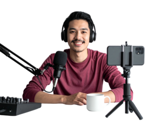 Person recording audio and video content