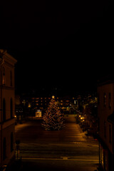 Obraz premium Night City View with Large Christmas Tree
