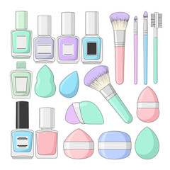 Nail Polish and Makeup Tools Illustration Set