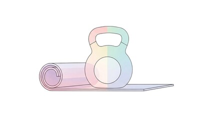 Kettlebell and yoga mat in minimalist style with pastel colors  