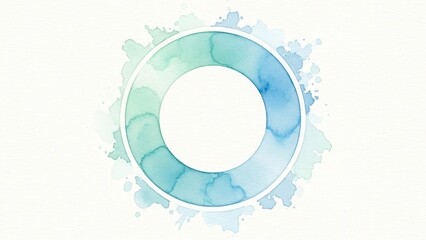 Watercolor circular frame with blue and green abstract design  