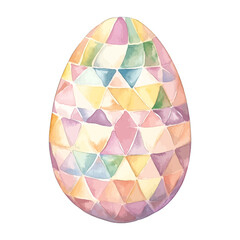 Watercolor Geometric Pattern Easter Egg Vector Illustration, Pastel Mosaic Design
