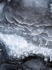 Ice crystals formed at freezing lake