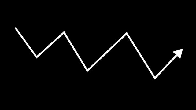 White zigzag arrow animation on black background. Rising and falling trend graph pointer. Animated arrow chart. Growth and decline symbol, Financial Analytics Indicator design elements