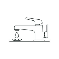 Dripping Faucet Line Art Icon Water Drop Conservation Plumbing Leakage Water Waste Symbol Minimalist Design Vector