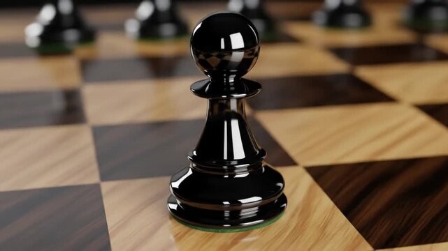 Close-up of a Black Pawn on a Chessboard.