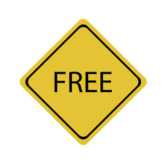 Yellow transportation sign with word free on violet sky background