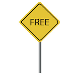 Yellow transportation sign with word free on violet sky background