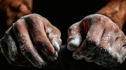 Climbers Hands Covered in Chalk Powder