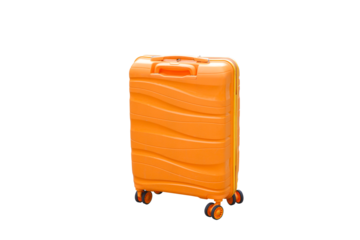 Modern orange suitcase isolated on transparent background, png file