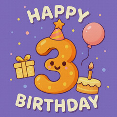 happy birthday card with birthday cake oil painting style illustration 