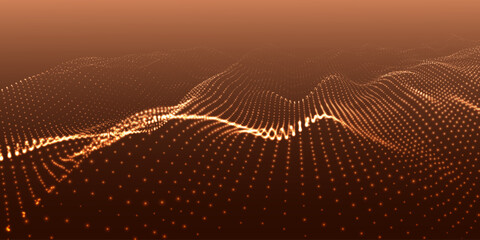 An abstract colorful wave of glowing dots that creates the illusion of moving waves on a light background. The visualization resembles a dynamic vector 3D wave that combines technology, art of the