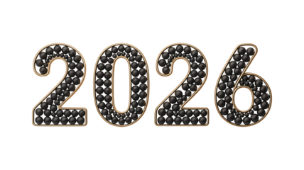 2026 Black and Gold Glittery Numbers on White Background
