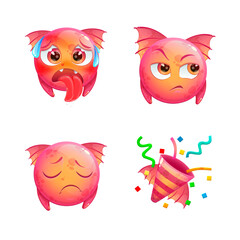 Cute Pink Monster Emoji Set – Hot, Party, Sad, Envious