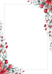 Red Green Grey Floral Illustrated Christmas Greenery Frame