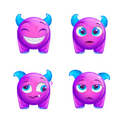 Cute Pink Monster Emoji Set – Satisfied, Unamused, Drunk, Confused