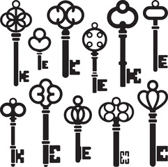 Set of old different black vector keys