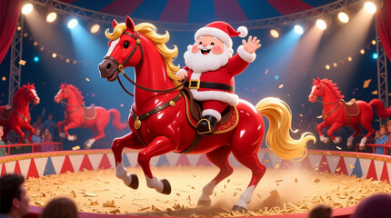 Santa Claus Riding Red Horse