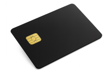 Elegant Credit Card: A sleek black credit card with a gold microchip, symbolizing secure financial transactions. Embodying simplicity and modern convenience.