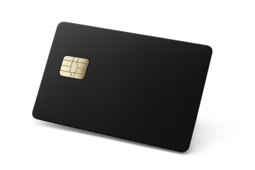 Sleek Black Card: A minimalist composition showcasing a modern, black card with an embedded chip, conveying concepts of finance, technology, and secure transactions.